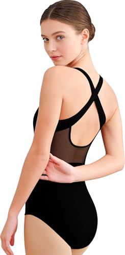 Women Ballet Leotard Mesh Dance Leotard Medium Black with Lining