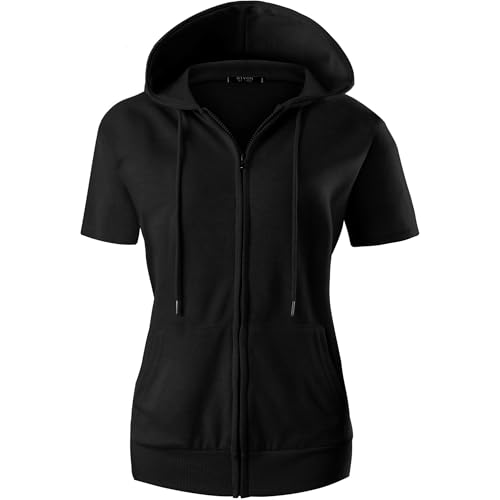 GIVON Women's Slim Fit Soft Cotton Blend Full Zip Hoodie - Medium / Dcf256-Black
