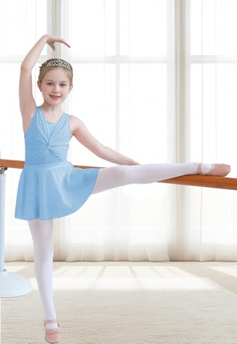 Mesh Front Dance Leotard for Girls with Removable Tutu - Light Blue / 3-4T