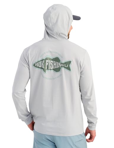 HUK Men's Lightweight Fishing Hoodie Tee with UPF Sun Protection - Large, Harbor Mist