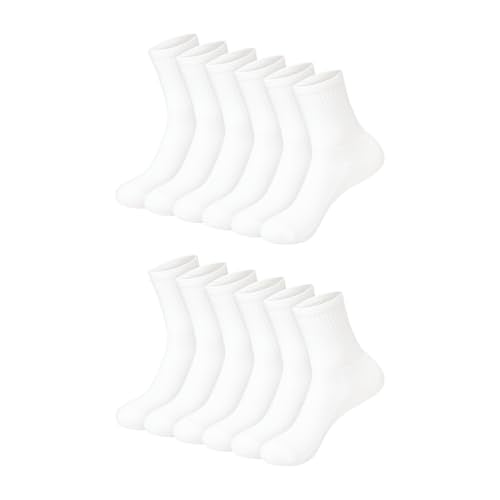 Hanes Girls' Crew White Cushioned Socks Pack 12-Pairs, Medium (Ankle & No Show)