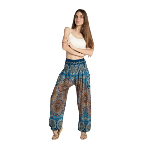 Tranquil Threads High-Waisted Boho Yoga Pants for Women - Bluish, Medium