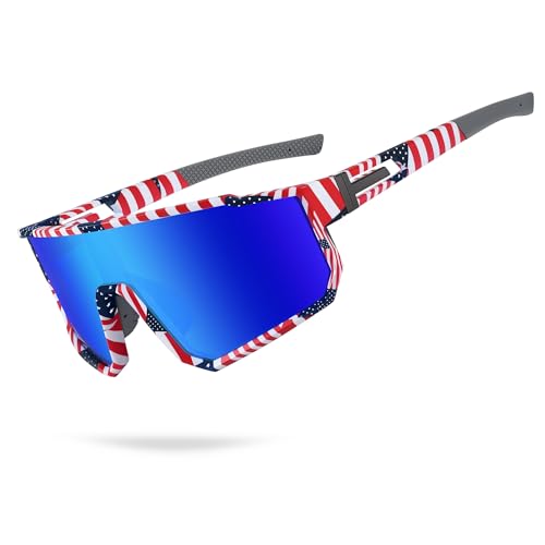 Kids Polarized Baseball Sunglasses with UV400 Protection - Flag Frame Blue Lenses