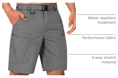 Shallowlulu Mens Cargo Hiking Shorts 34W x 10L Grey, Water-Resistant, Quick-Dry