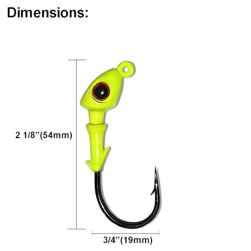 Fishing Jig Heads with 3D Eyes & Bait Stays - Chartreuse, 1/4 oz, 5 Pack