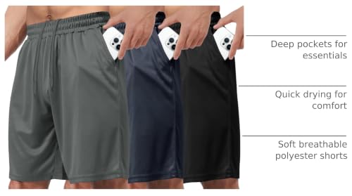 Men's 3 Pack Athletic Shorts with Pockets - Quick Dry Workout Wear
