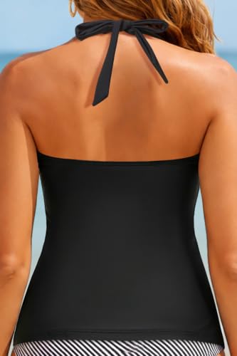 Talisea Women Halter Tankini Bathing Suit Top with Tummy Control – Black, Large