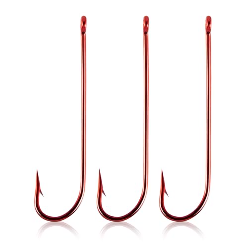 Aberdeen Fishing Hooks - 100 Pack Extra Long Shank Red Coated