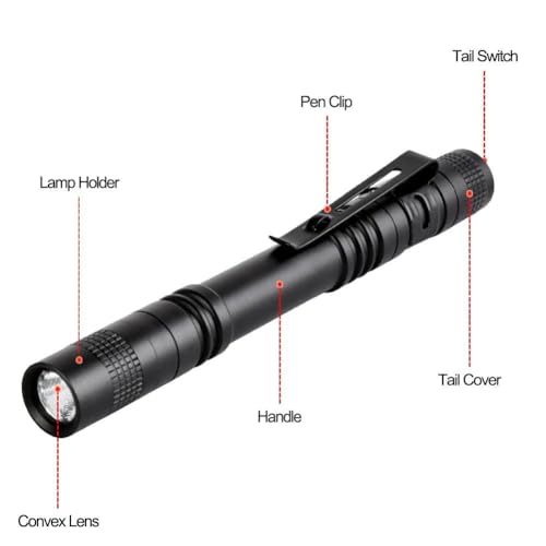 Tileon Pen Flashlight 10 PCS LED Pen Light with Clip - 2×AAA