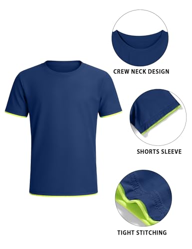 Boys Athletic Shirt - Moisture Wicking Short Sleeve Tee, 7-8 Years / Navy