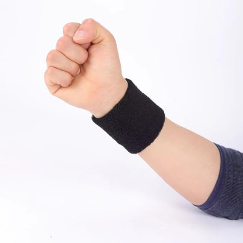 Athletic Sweat Wristbands for Sports - 3 Inch Elastic Bands - Black