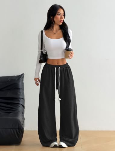 ZAFUL Womens Wide Leg Black Sweatpants Medium with Pockets - Vintage Lounge Pants