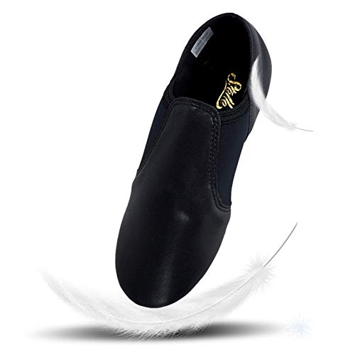 Jazz Dance Shoes for Girls - Black, Leather Slip-On, 12 Little Kid