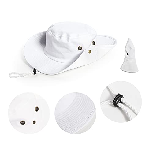 Cotton Sun Hat for Men & Women - Wide Brim Boonie Bucket Hat - Large/X-Large - White