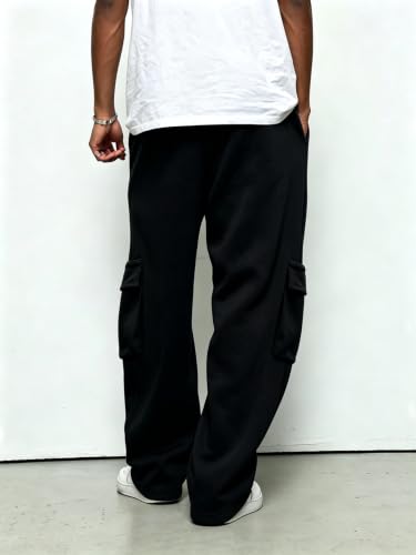 Men's Black Heavyweight Fleece Cargo Joggers - Large - Casual Sweatpants
