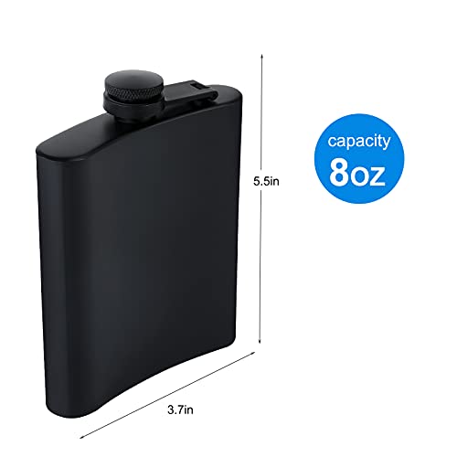 Matte Black 8Oz Hip Flask Set - 2 Pcs with Funnel & Mini Glasses