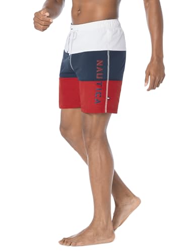 Nautica Men's Quick Dry Red Logo Swim Trunks - Medium, Tri-Block Series