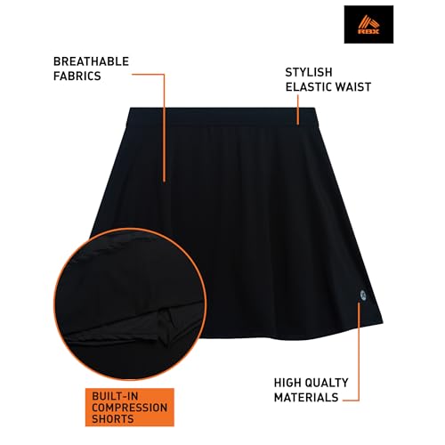 RBX Girls 2-Pack Mesh Skorts for Active Play, Elastic Waistband, Lilac Breeze/Black, Sizes 14-16