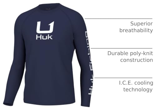 HUK Men's Icon X Crew Long-Sleeve Performance Fishing Shirt XL Naval Academy
