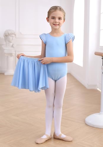 MdnMd Toddler Girls Ballet Leotard with Tutu & Swallowtail Skirt - Blue, 4-5T Flutter Sleeve