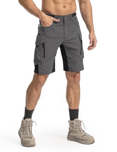 Moosehill Men's Grey 34 Cargo Shorts - Quick Dry, 9 Pockets, Self-Storing Hiking Apparel