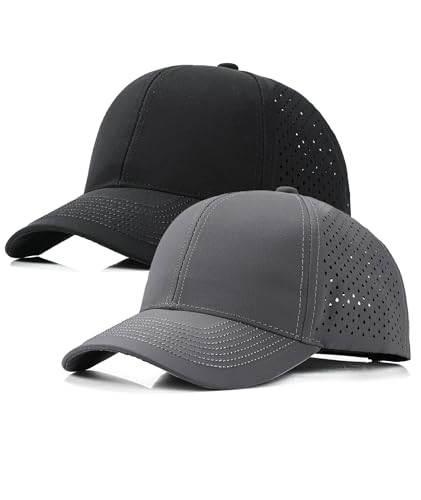 LIRUHOXA 2 Pack Snapback Hats for Men Women - Quick Dry Workout Caps, Dark Grey & Black