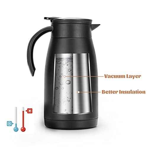 Olerd 34 Oz Thermal Coffee Carafe, Stainless Steel Insulated Vacuum Coffee Carafes For Keeping Hot, 1 Liter Tea, Water, and Coffee Beverage Dispenser(Black)