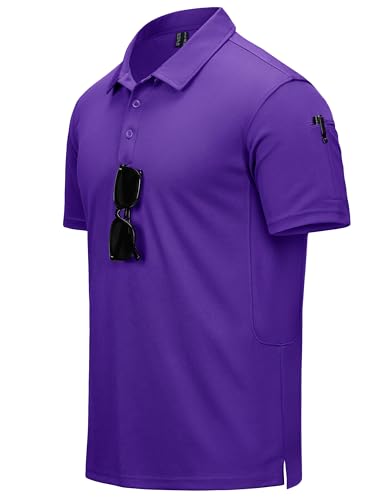 CRYSULLY Men's Short Sleeve Moisture-Wicking Golf Polo Shirt - Small Purple