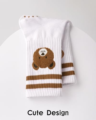 Women's Non-Slip Pilates Grip Socks - Yoga Barre Crew Socks - Bear1