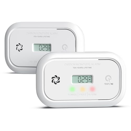 Jemay Carbon Monoxide Detector Alarm, 10-Year CO Detectors with Digital LCD Display, Built-in Battery Carbon Monoxide Detectors for Home and Depot, Portable CO Alarm, 2 Packs