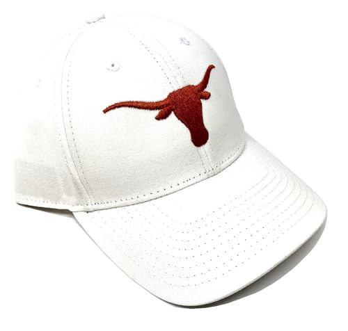 Texas Longhorns Mascot Logo White Curved Bill Adjustable Hat - Sports Fan Cap