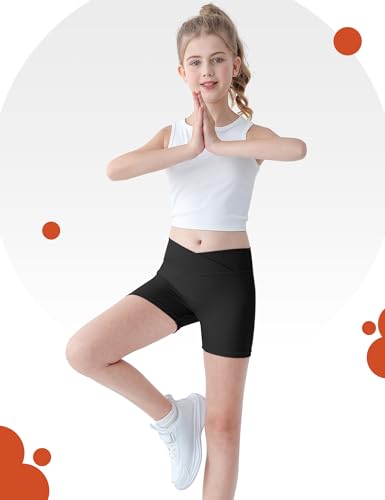High Waisted Girls Athletic Biker Shorts - Black, Size 5-16Y