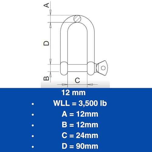 316 Stainless Steel Long D-Shackle – Heavy-Duty Marine Grade, 12mm, 2-Pack