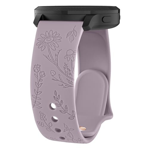 20mm Floral Silicone Watch Band for Smartwatches - Lavender Gray