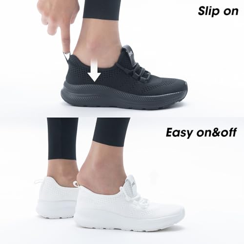 ZOVE Wide Toe Box Athletic Shoes Women 8-8.5 Wide Black Lightweight Sneakers