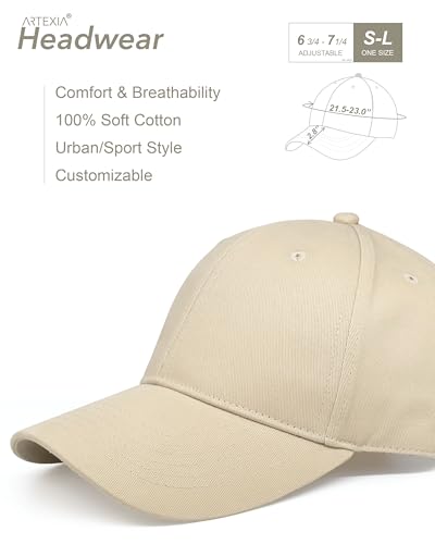 Artexia Beige Baseball Cap for Men & Women 100% Cotton Cooling Hat
