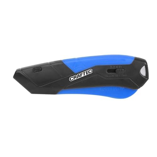 Retractable Utility Knife Box Cutter with Holster & Lanyard - The Ultimate Tool for Precise Cuts, 3 Blade Settings, Ergonomic Design, Left & Right Hand Friendly, Quick Blade Change CT5 (Blue)