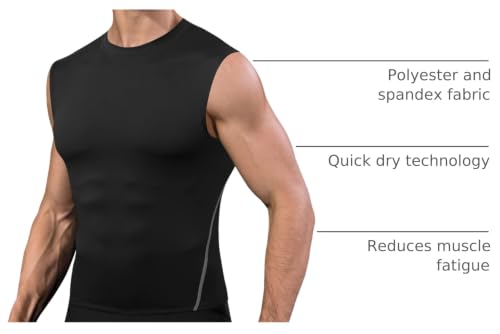 Odoland 5 Pack X-Large Black Dry Fit Base Layer Tank Top – Sleeveless Athletic Shirts