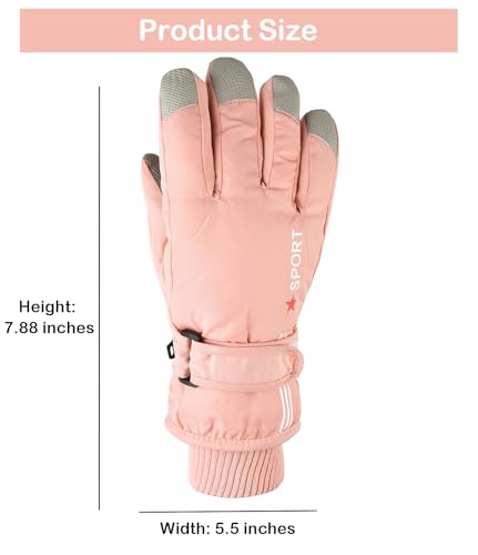 Kids Winter Snow Ski Gloves - Warm Outdoor Sports Gloves Pink 5-10Y
