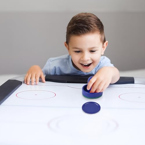Air Hockey Pushers and Pucks Set - 2 Handles & 4 Blue Pucks