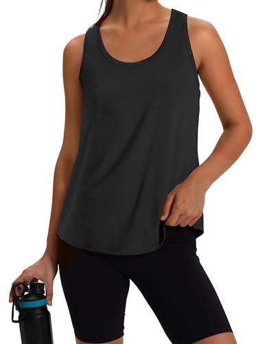 Women's Workout Tank Top - Sleeveless Racerback for Gym & Yoga - Black, Large