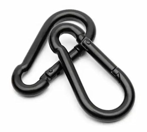 Heavy Duty Black Carabiner Snap Hooks - 7cm (2.8in) 2 Pack