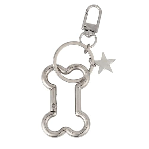 Y2K Bone & Star Carabiner Keychain Clip - Silver Alloy