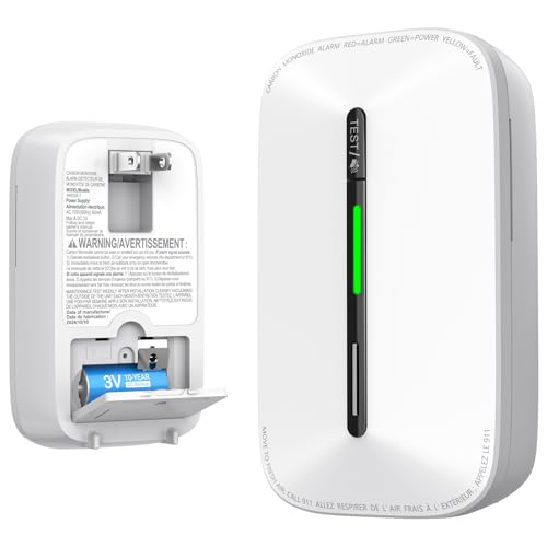 Jemay Plug in Carbon Monoxide Detector,10 Year Battery CO Alarm Detectors with Test-Button & Breathing Light, Portable AC Power CO Monitor Detectors for Home/Hotel, Just Plug & Play, 1 Pack