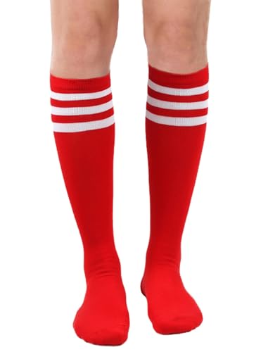 Knee High Athletic Socks - Red & White Triple Stripe - 1 Pair