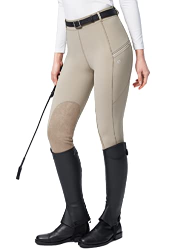 Knee-Patch Horse Riding Pants with Zipper Pockets - Taupe, Small