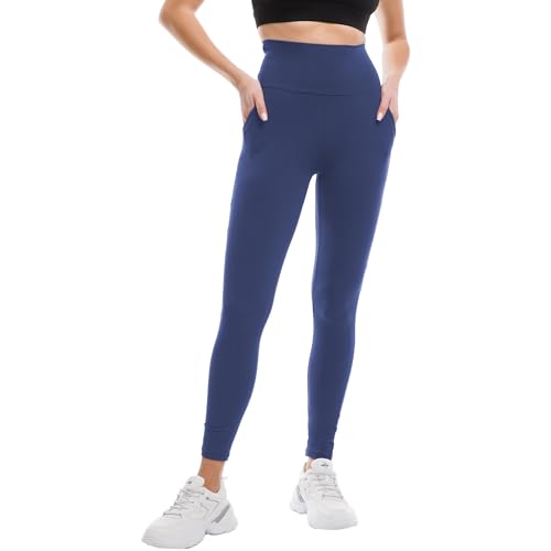 High Waisted Leggings with Pockets for Women - Navy, Small-Medium