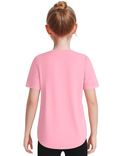 JOCMIC Girls Pink Athletic T-Shirt 9-10 Years Short Sleeve Basic Top