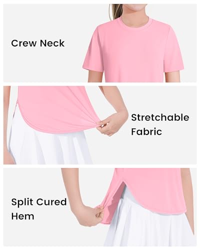 JOCMIC Girls Pink Athletic T-Shirt 9-10 Years Short Sleeve Basic Top
