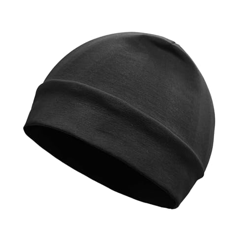 Unisex Cotton Beanie Skull Cap - Lightweight Helmet Liner - Black